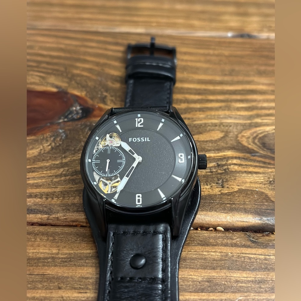 Fossil Black Leather Automatic twist